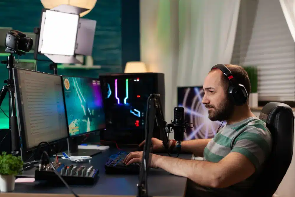Persona realizando streaming desde su computadora gaming