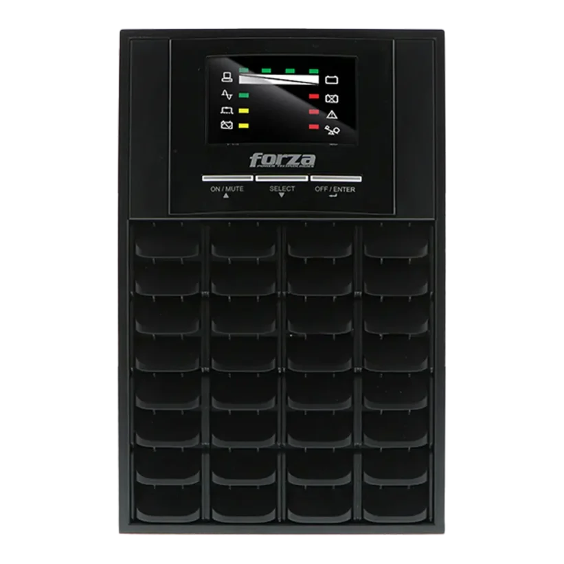 UPS Forza FDC-RT1000VA - Vista Frontal, UPS de doble conversión, tecnología UPS online, UPS de onda senoidal pura, sistema UPS de tiempo de transferencia cero