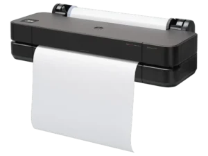 HP DesignJet T250 Impresora de 24 pulgadas edición 2025 - Vista Ángulo Izquierdo con papel