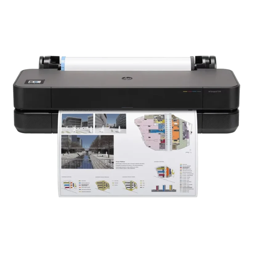 HP DesignJet T250 Impresora de 24 pulgadas edición 2025 - Vista Frontal imprimiendo