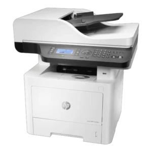 Impresora Multifunción HP Laser 432fdn vista ángulo izquierdo, mostrando el panel de control