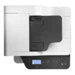 Impresora Multifunción HP Laser 432fdn vista cenital, mostrando el panel de control y bandeja