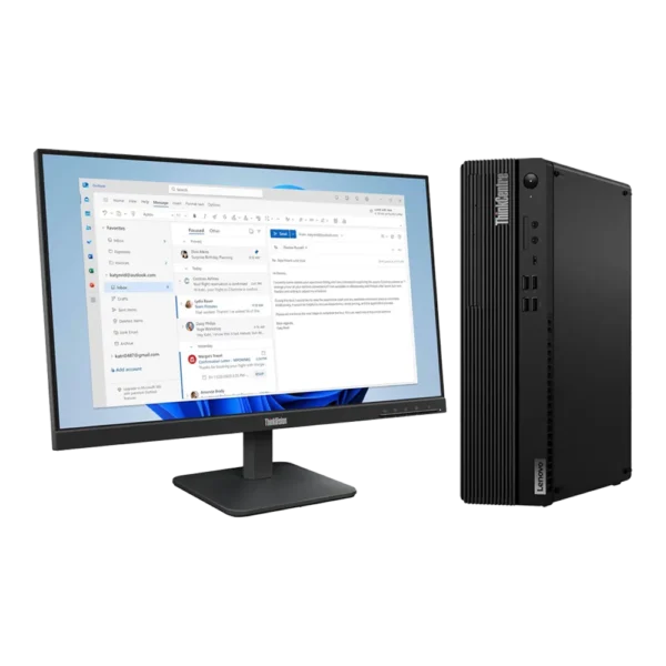 Lenovo ThinkCentre M90s Gen 4 - Vista Frontal 90 Grados Ángulo Izquierdo + Monitor Lenovo Thinkvision S24-4E 24 pulgadas