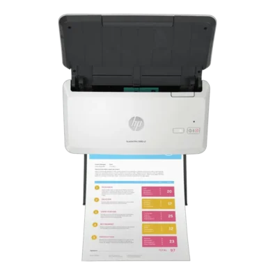 Escaner HP Scanjet Pro 2000 S2 con Alimentación de Hojas - Vista Frontal con Hoja