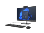 HP ProOne 240 G10 Intel Core Ultra 5 en vista tres cuartos izquierda con base de altura ajustable