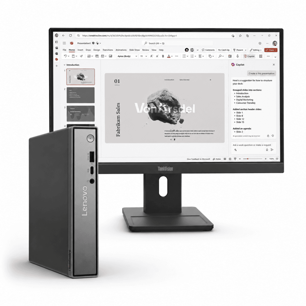 Lenovo ThinkCentre Neo 50q Gen 5 Tiny con monitor Lenovo E22-40 de 21.5 pulgadas Full HD