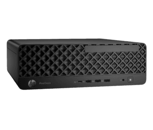 Vista lateral izquierda de tres cuartos del PC de escritorio HP ProDesk SFF 4G1i