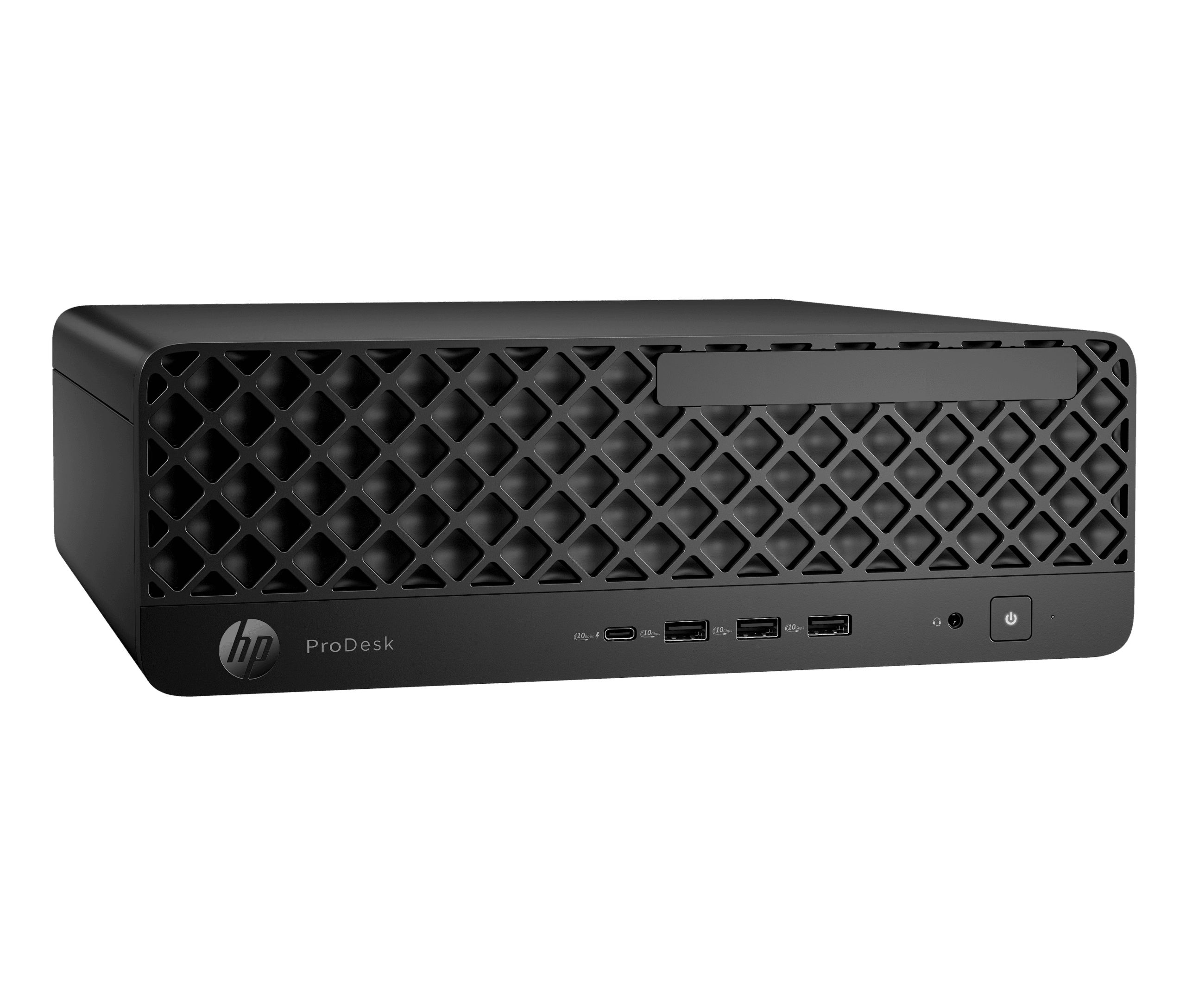 Vista lateral izquierda de tres cuartos del PC de escritorio HP ProDesk SFF 4G1i Vista lateral izquierda de tres cuartos del PC de escritorio HP ProDesk SFF 4G1i