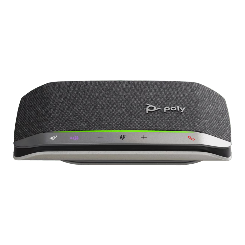 El Poly Sync 20+ Microsoft Teams es un altavoz speakerphone certificado para Microsoft Teams, diseñado para comunicaciones profesionales desde computadores y teléfonos inteligentes. Permite conectarse al PC mediante cable USB-A o de forma inalámbrica utilizando el adaptador BT700 incluido, además de ofrecer conexión Bluetooth con smartphones.
